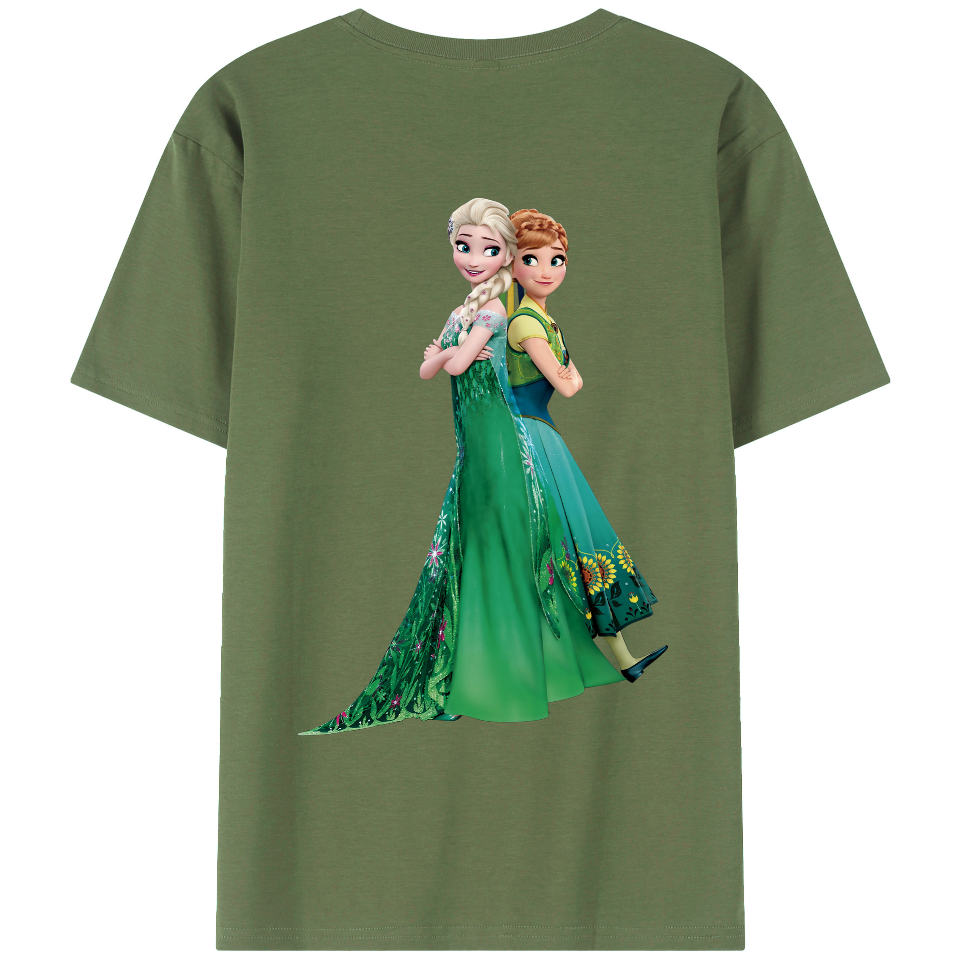 （画像用） アナと雪の女王 アンナ エルサ Frozen Anna Elsa 綿100％ メンズ半袖Tシャツ（バックプリント） 通気性